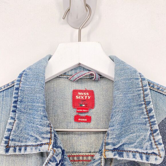 VTG Miss Sixty Women XS Ross Jacket Blue Denim Cropped Once We Had LOGO Vintage - Picture 3 of 7